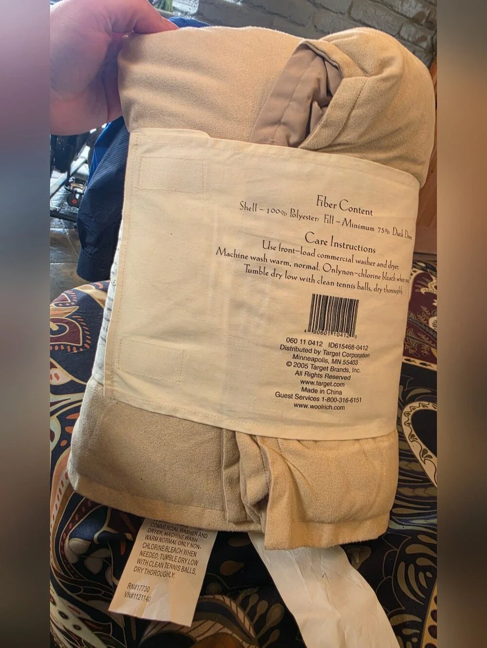 Woolrich Cream Tan Duck Down Comforter Faux Suede Throw 50x70 Nwt - Picture 7 of 8